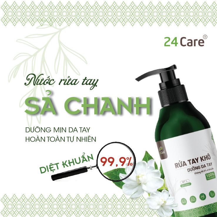 [FDA Verified] Nước rửa tay khô tinh dầu Sả Chanh 24Care diệt khuẩn - Có chứng nhận diệt khuẩn 99,9% đạt tiêu chuẩn FDA