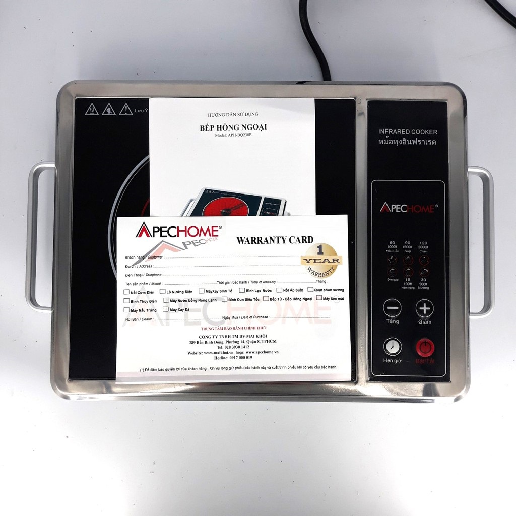 Bếp Hồng Ngoại 2000W Apechome APH-BQ230E Mặt Kính Cường Lực Không Kén Nồi Dùng Nấu Lẩu,Nướng,Chiên,Xào,Nấu,Hâm,Hầm Đa Năng-Hàng Chính Hãng