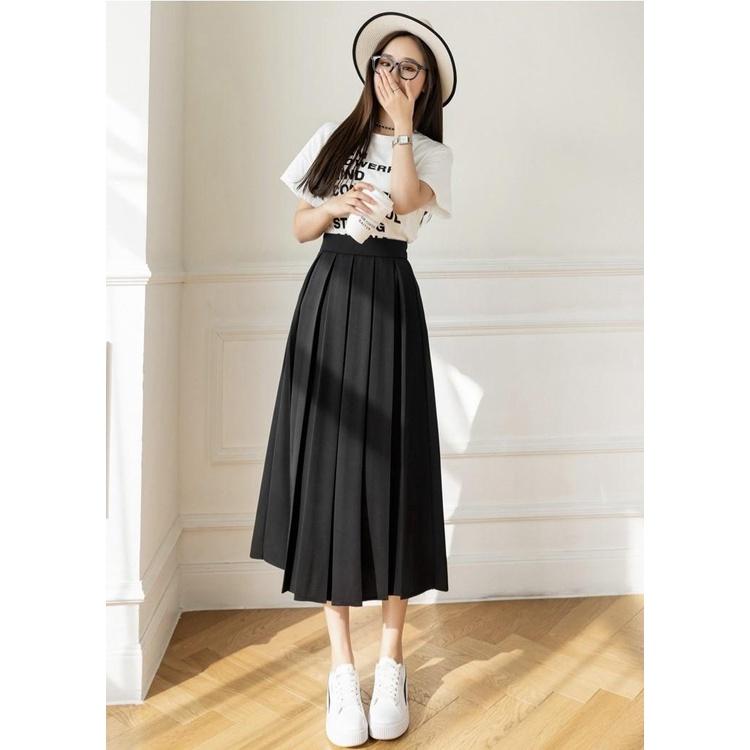 Chân váy Midi xòe dáng dài xếp ly to có BIGSIZE đi làm đi chơi đi học xinh chất tuyết mưa dày dặn màu đen nâu be CV40