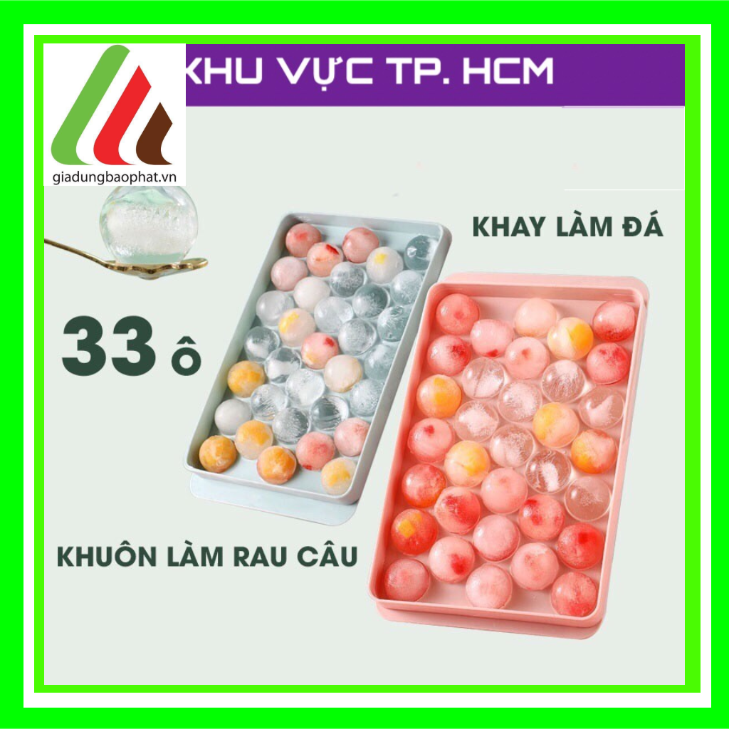 Khay làm đá viên bi tròn thông minh có nắp đậy tổng 33 viên để tủ lạnh, khuôn làm thạch rau câu trà sữa đa năng tiện lợi