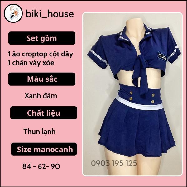 Cosplay cảnh sát sexy xẻ ngực gợi cảm áo croptop buộc dây váy xòe xếp ly nữ police dễ thương BIKI HOUSE N703 - Hỏa Tốc