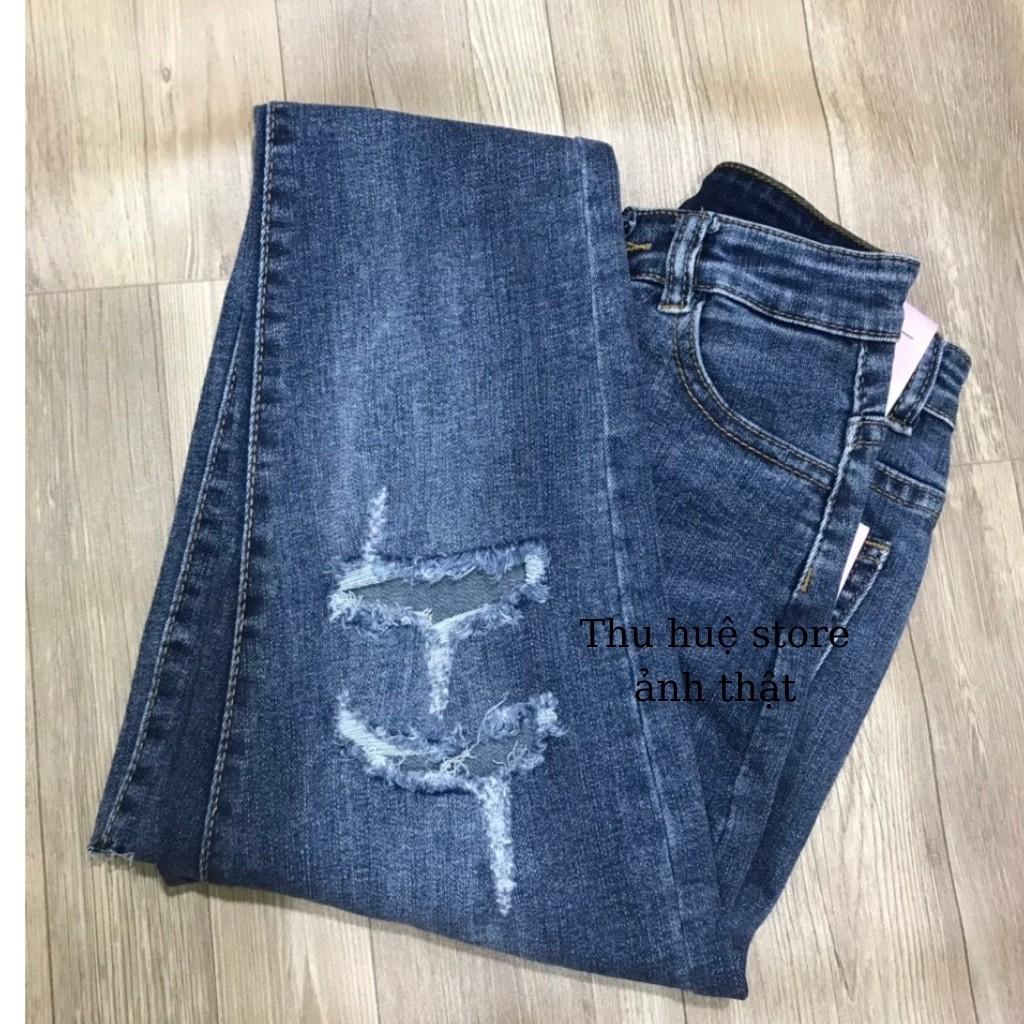 Quần Jeans Cạp Cao Rách Gối Mẫu Hót 2021
