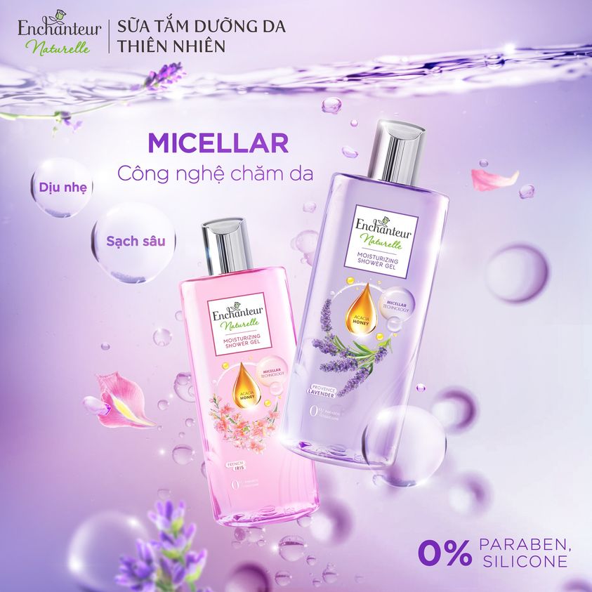 Combo Sữa tắm dưỡng da Enchanteur Naturelle hương hoa Lavender và Iris 510gr/Chai