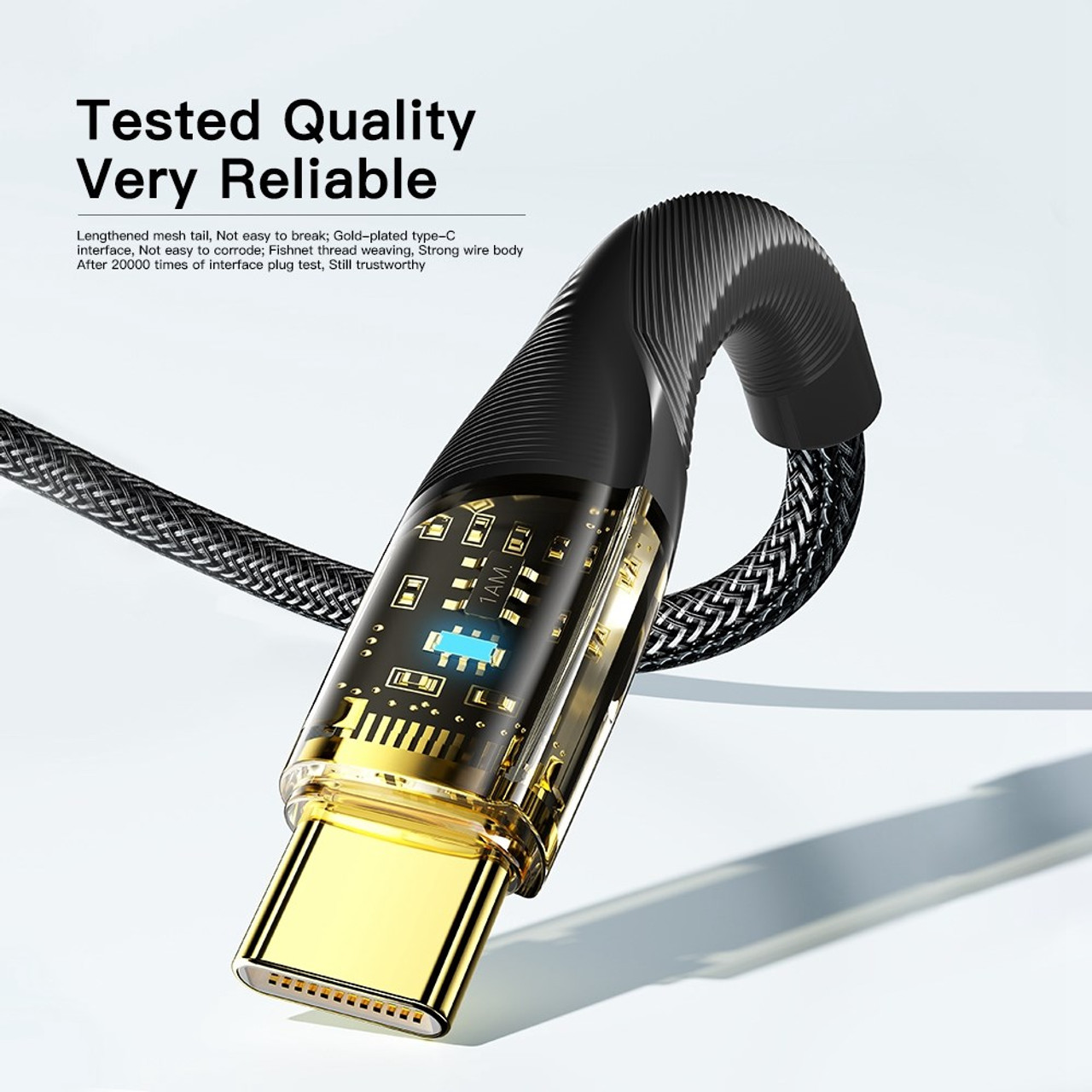 Dây cáp sạc type-C sạc nhanh 100W chuẩn PD 3.0 USB C to Type C hiệu HOTCASE ESSAGER Transparent Data Cable - trang bị đèn LED, Sạc nhanh QC 4.0 và PD 3.0, Chip sạc thông minh, truyền tải dữ liệu cao 480Mbps - Hàng nhập khẩu