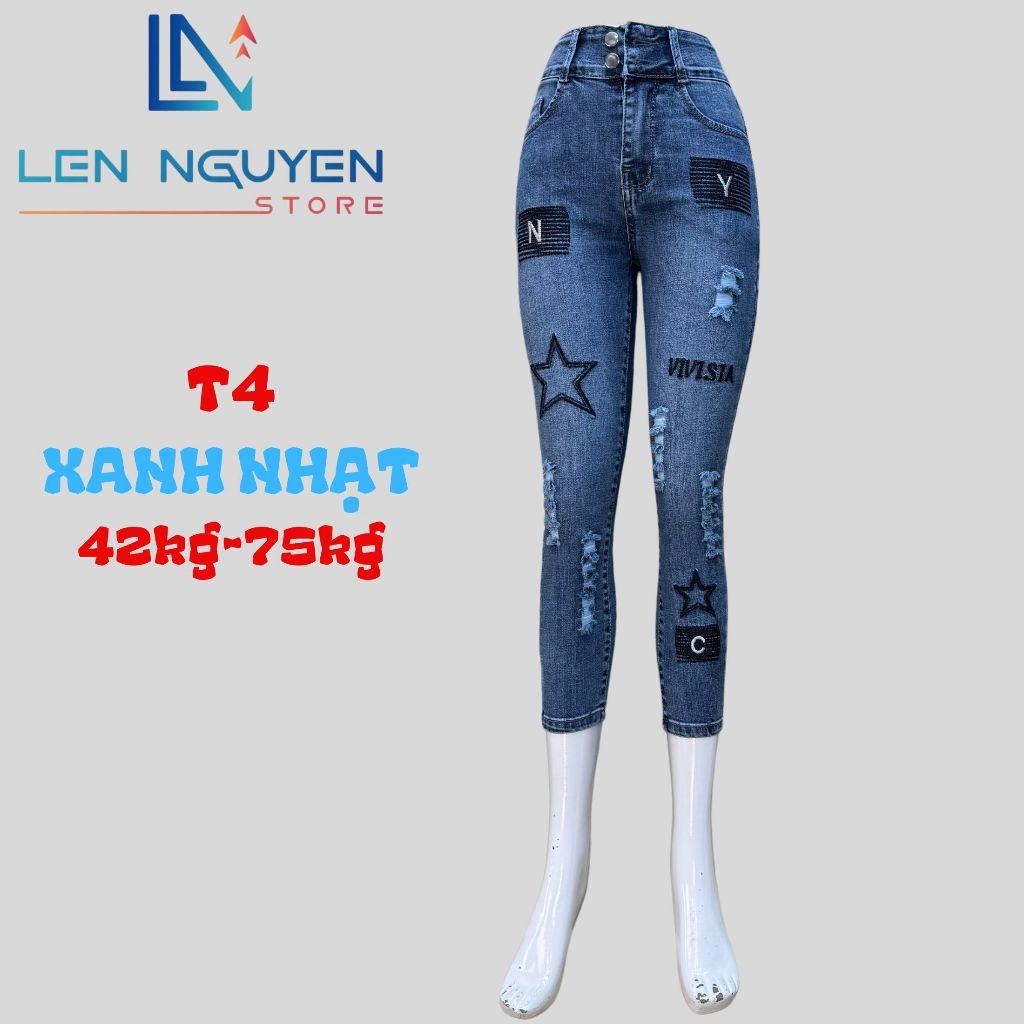 T4_Quần jean nữ, 9 tất, lưng cao, quần bò nữ dáng ôm, quần rin nữ có big size, cho 42kg đến 75kg,LEN NGUYEN STORE - Xám