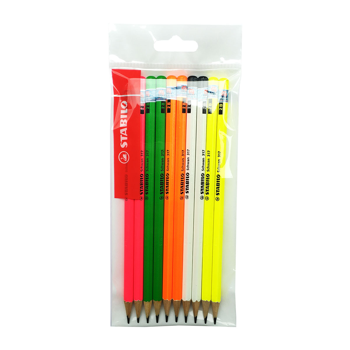 Bộ bút chì gỗ STABILO Schwan 317 (PC317-2B) - Bộ 4 bút (vàng/hồng/lá/cam) + Gôm tẩy ER198 (PC317-C4A)
