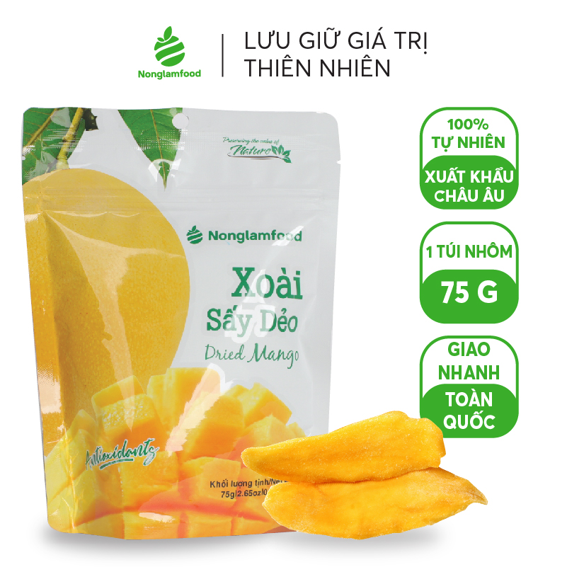 Xoài Sấy Dẻo Nonglamfood túi 75g | Healthy Snack | Ăn vặt văn phòng| Trái cây sấy dẻo dinh dưỡng ăn liền | Ăn vặt giảm cân, giữ dáng, đẹp da