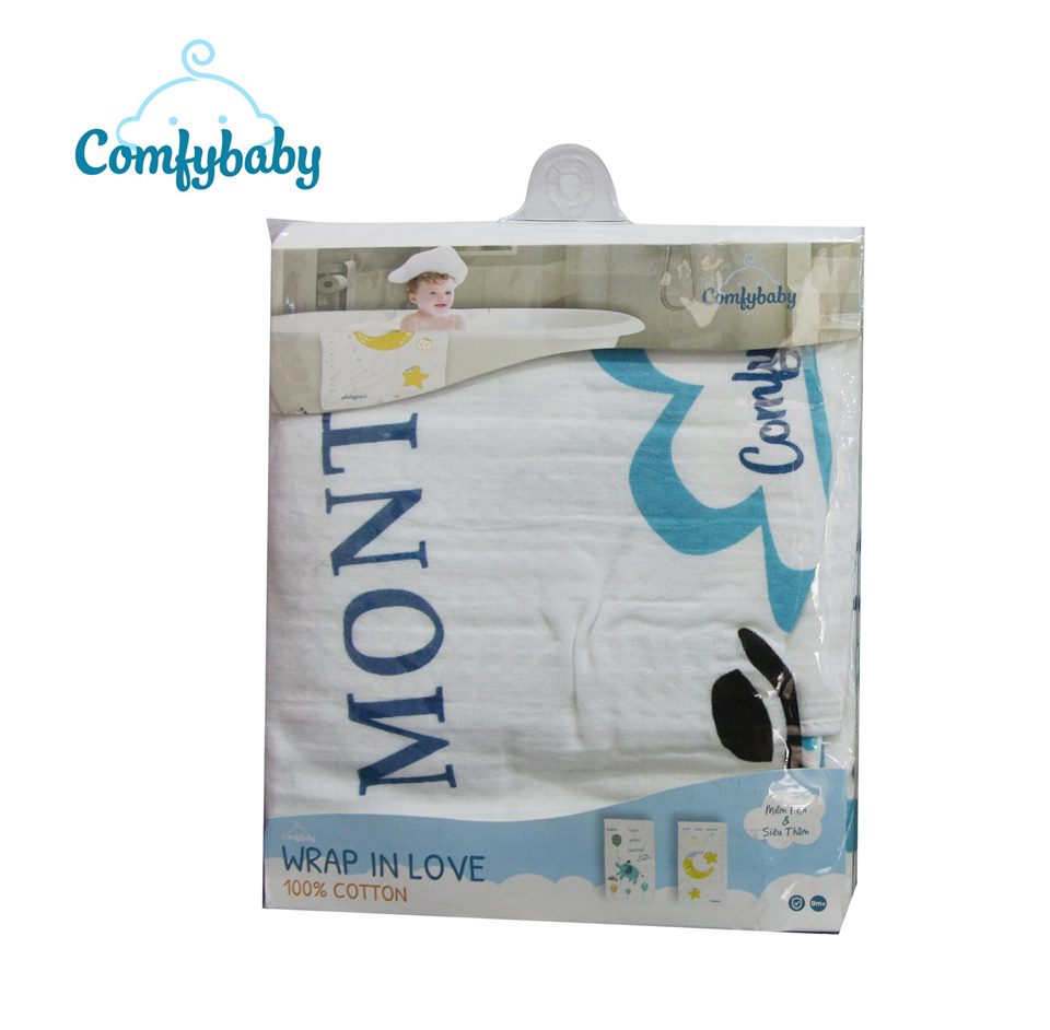 Khăn Tắm Em Bé Cao Cấp Comfybaby, Khăn Cotton Siêu Mềm (75x150Cm) Tặng Khẩu Trang - Màu Ngẫu Nhiên