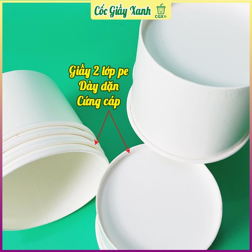 Set 50 Tô Bát Giấy 360ml Có Nắp Trắng Trơn, Dùng 1 Lần, Giấy 2 Lớp PE Siêu Dày Dặn, Cứng Cáp