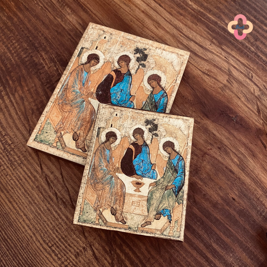 Tranh Gỗ Chúa Ba Ngôi Beati - Tranh Công Giáo Thủ Công Màu Rustic / Icon of the Holy Trinity by Andrei Rublev