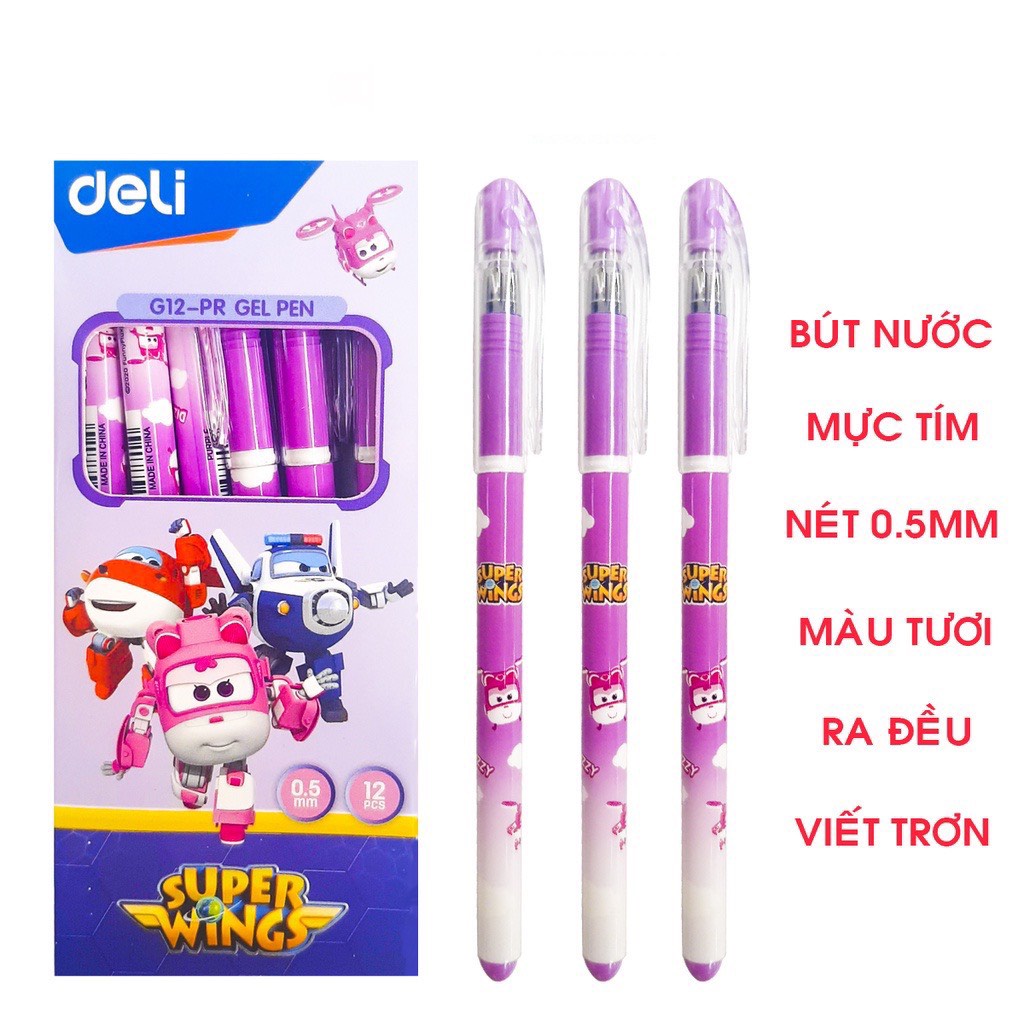 Hộp 12 Bút gel Deli Super Wings G12-PR nét 0.5mm màu tím