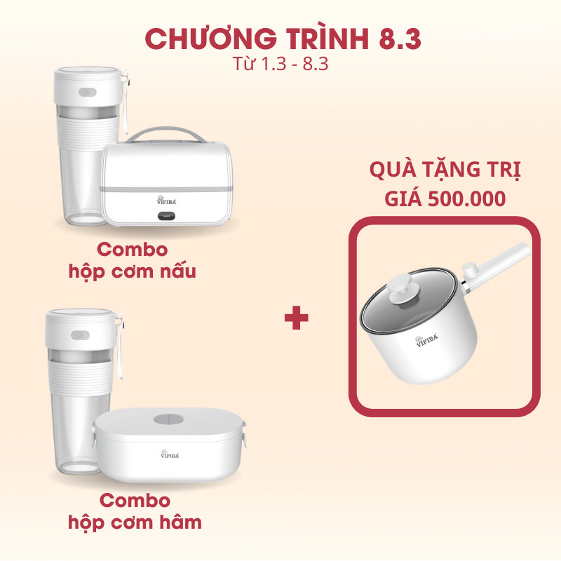 Hộp Cơm Cắm Điện Văn Phòng 2in1 Hàng Chính Hãng VIFIBA, Chức Năng Tự Nấu Chín, Giữ Nhiệt, Hâm Nóng, Có Tay Cầm Dễ Mang Đi