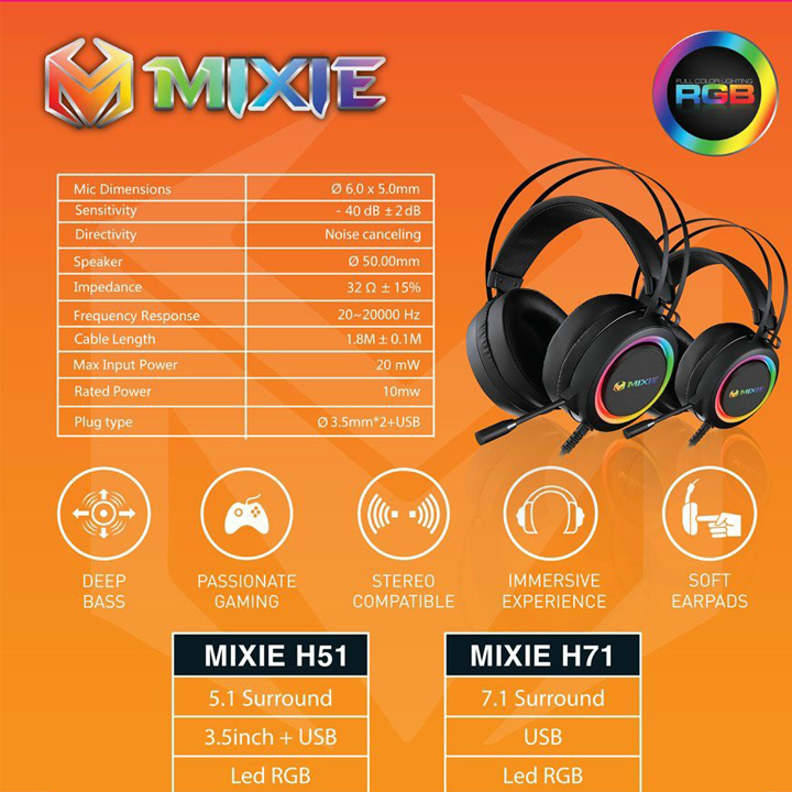 Tai nghe chụp tai máy tính có mic - led đổi màu gaming MIXIE Hàng chính hãng