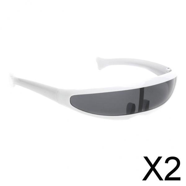 2xFuturistic Narrow Lens Visor Eyewear Sunglasses White Frame Black Mirrored