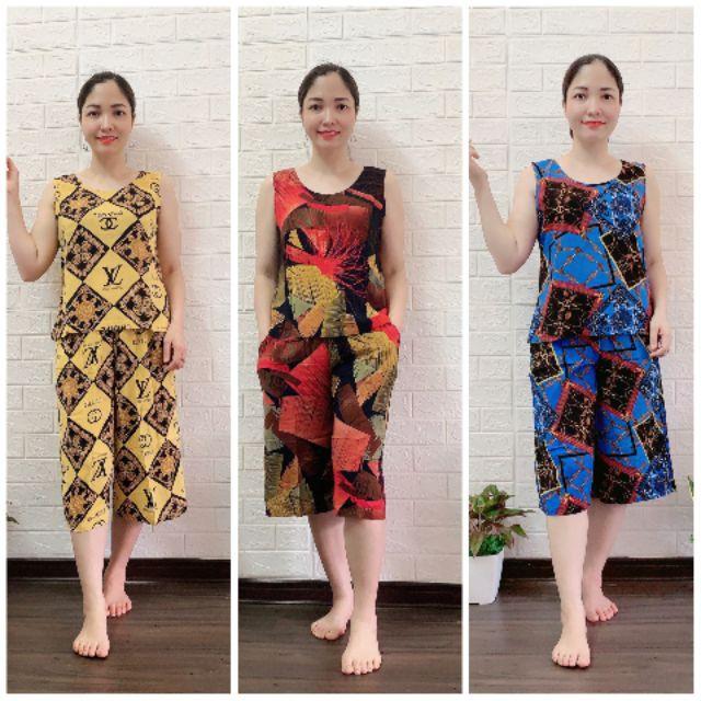 Đồ bộ lanh lửng, bộ tole trung niên quần ống đứng, vải dầy mền mịn, mặc mát thấm hút mồ hôi size 48-70kg