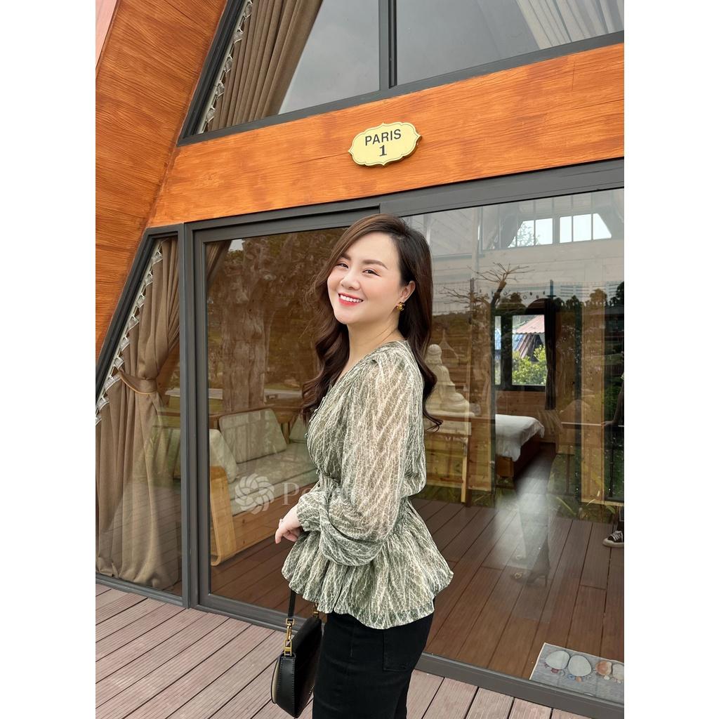 Áo sơ mi nữ dáng peplum trendy, họa tiết sành điệu, eo chun thoải mái Peony -BLUEBELL TOP