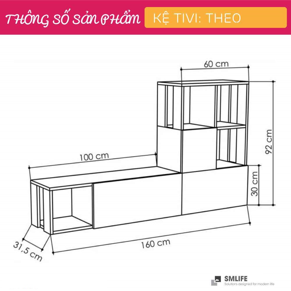 Kệ Tivi gỗ hiện đại SMLIFE Theo | Gỗ MDF dày 17mm chống ẩm | D160xR30xC92cm