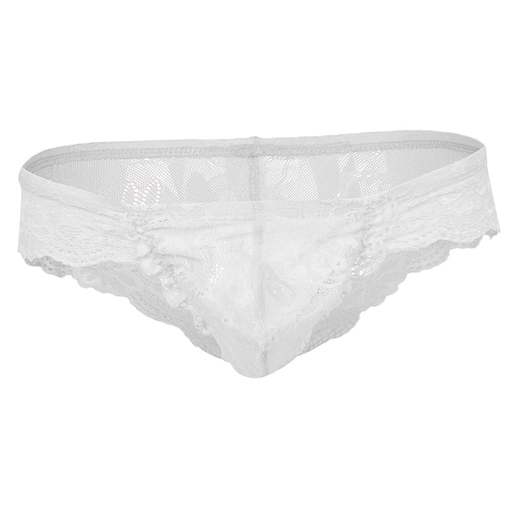 Sexy Mens Sheer Lace Floral Bulge Pouch Thong Brief G-string Underwear