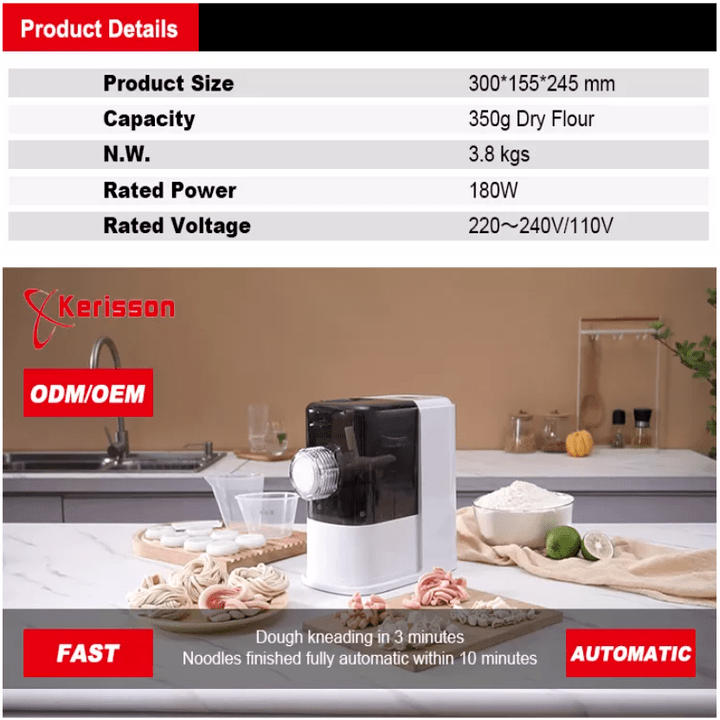 Máy làm mì tươi tự động H9 180W, gồm 8 loại khuôn