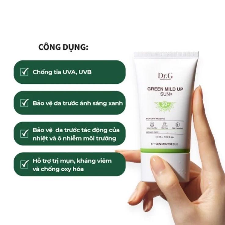 Kem chống nắng trắng da vật lý cho da nhạy cảm Dr.G Green Mild Up Sun+ SPF50+PA++++ Hàn Quốc 50ml