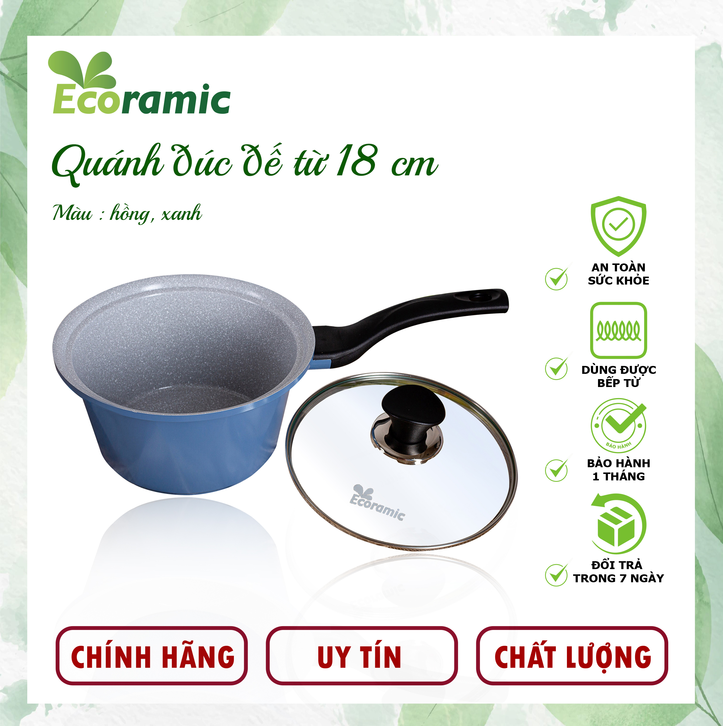 Quánh Đúc Chống Dính Vân Đá Đáy Từ Ecoramic Chính Hãng Cao Cấp, Siêu Bền, Dùng được mọi loại bếp