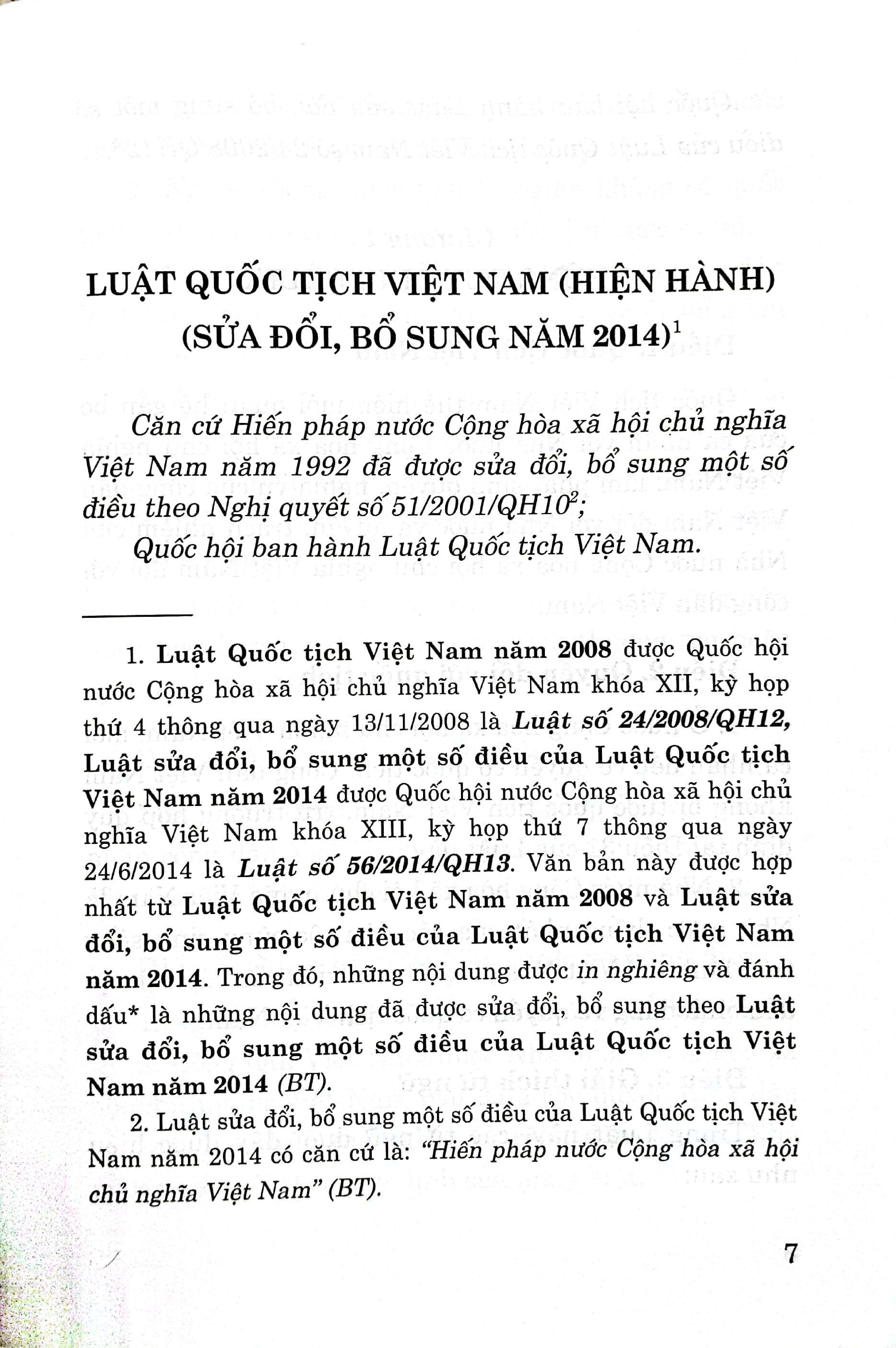 Luật Quốc tịch Việt Nam (Hiện hành) (Sửa đổi, bổ sung năm 2014)