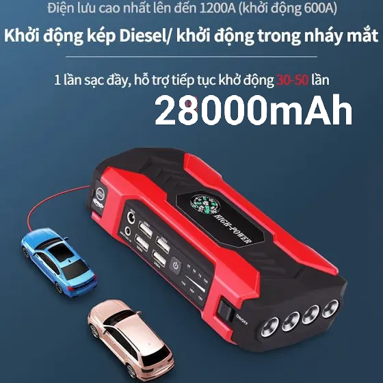 Bộ kích điện khẩn cấp cho xe hơi H95 cao cấp Dung lượng cao 28000mAh - Đa chức năng - Sạc dự phòng - Đèn LED SOS khẩn cấp