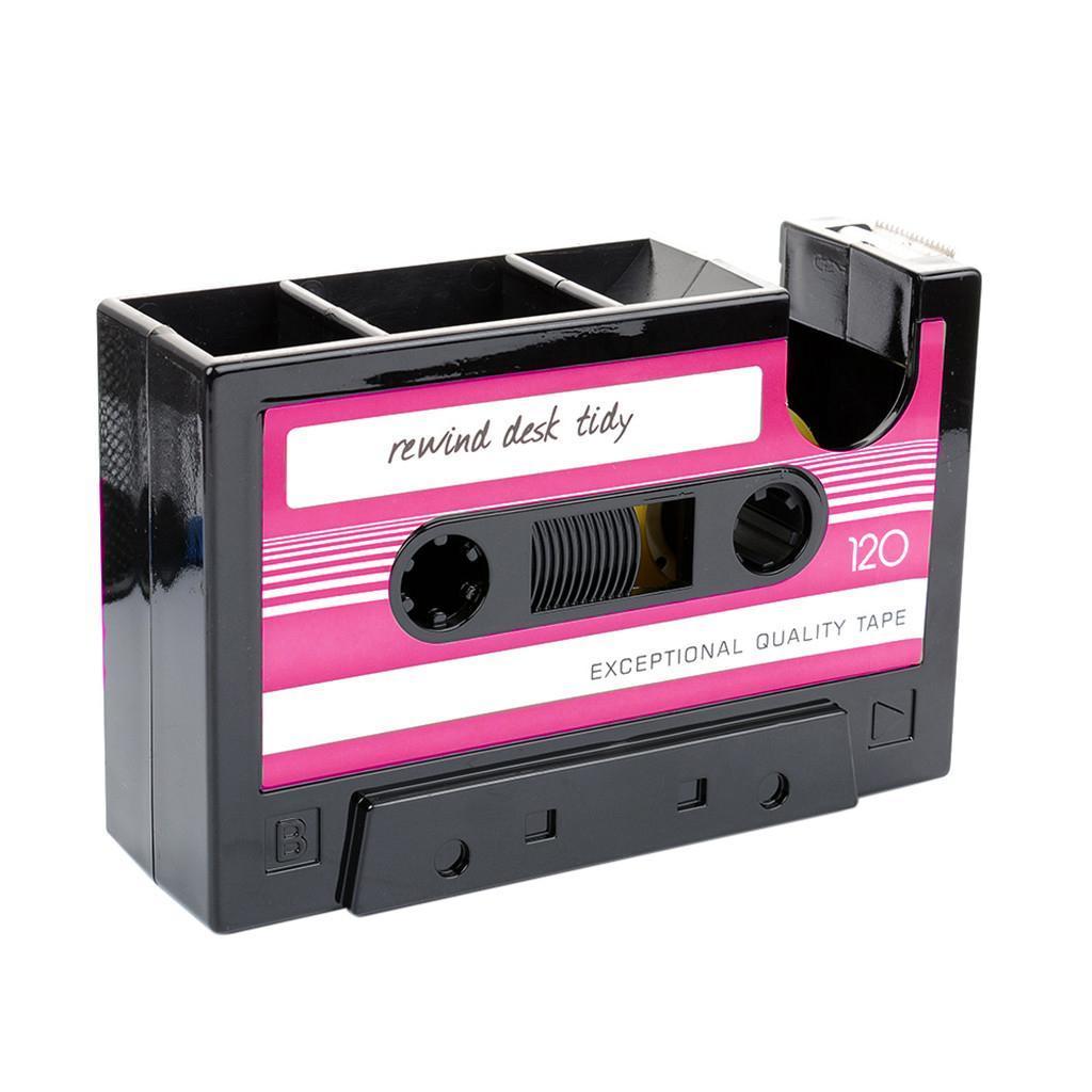 Cassette Tape Dispenser Pen Holder Stationery Organizer Tape Cutter Red