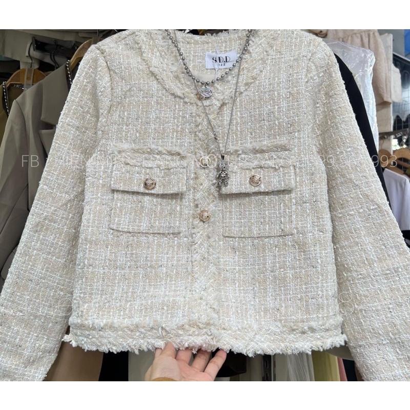 Áo khoác dạ Tweed cúc vàng túi hộp