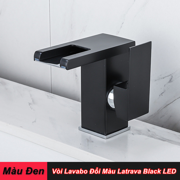 Bộ Vòi Nước Lavabo rửa tay đèn led Đổi Màu theo nhiệt độ Latrava Black LED - hàng cao cấp