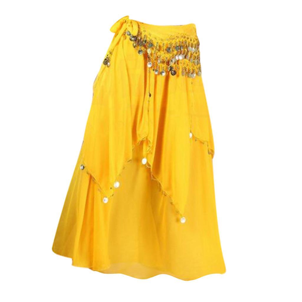 Women's Belly Dance Dresses Oriental Costumes Performance Dress Double Slits Belly Dance Skirts Dance Skirt With Coins Hip Scarf
