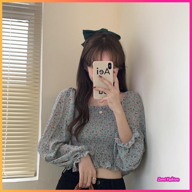 Áo Sơ Mi Nữ Croptop Chất Voan Chiffon Hoạ Tiết Hoa Nhí Ulzzang