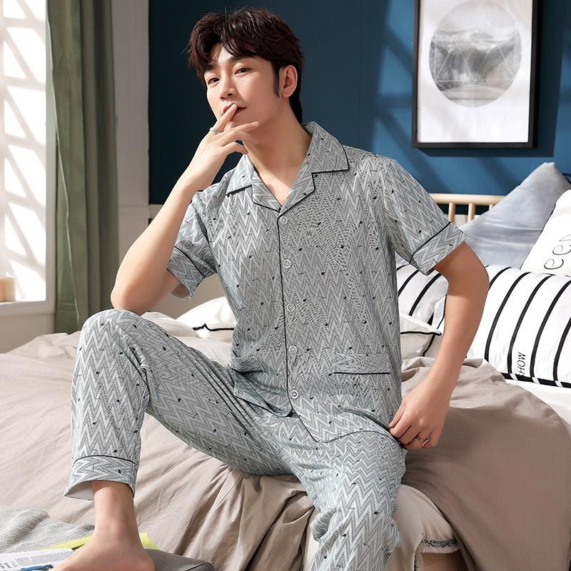Bộ nam cộc tay Pijama chất vải cotton 100% thoáng mát, họa tiết nam tính, khỏe khoắn, hàng chuẩn Quảng Châu
