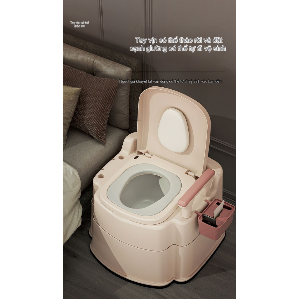 Hình ảnh Ghế Ngồi toilet 2 chức năng loại lớn Khử Mùi Tiện Dụng, Bồn cầu di động cho người già, bà bầu , người bệnh tiện lợi chất liệu nhựa abs cao cấp có tay vịn đệm tựa lưng