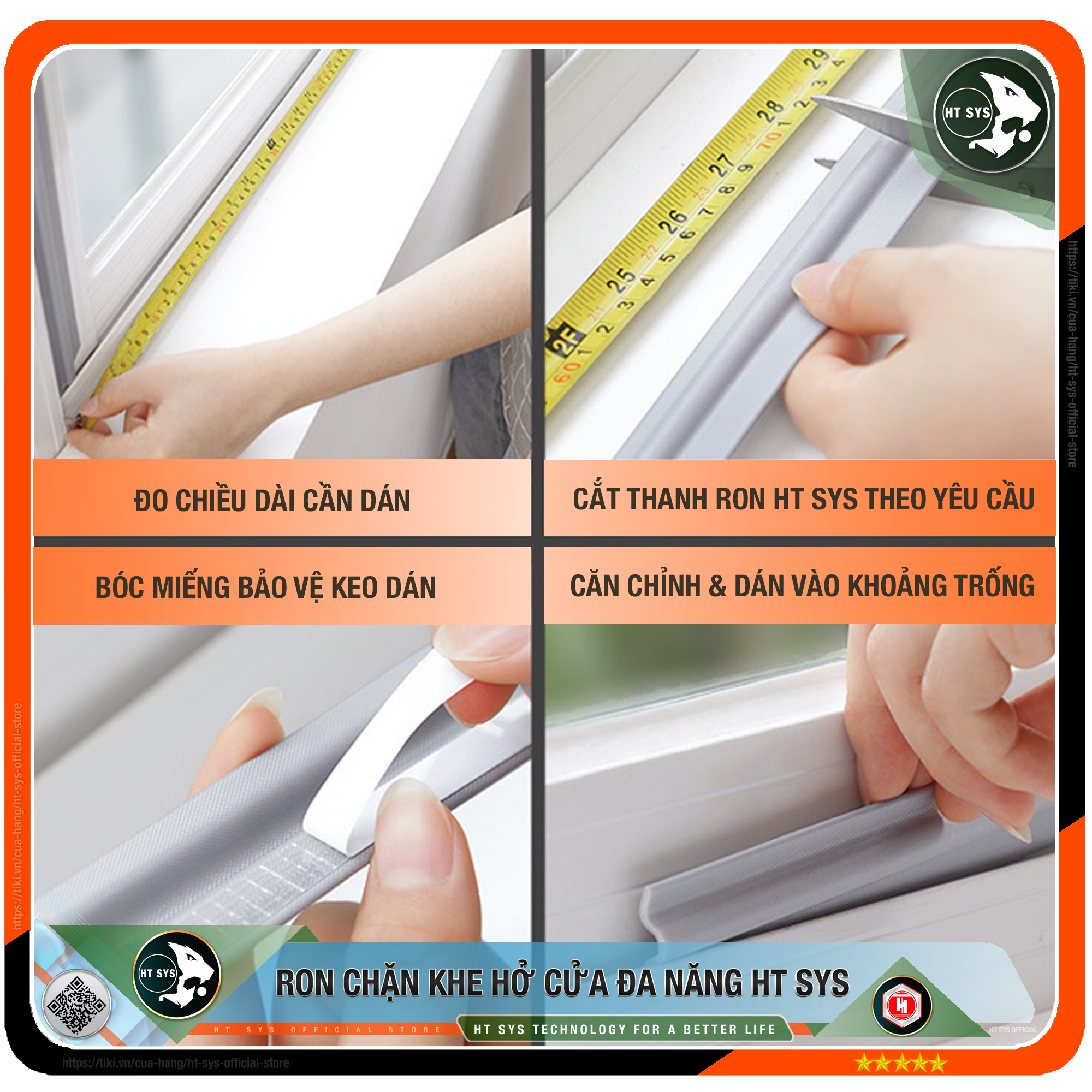 Ron chặn khe cửa HT SYS - Chất liệu PU &amp; PE cao cấp - Lớp keo ACRYLIC - Cuộn ron dán chặn khe cửa, chân cửa, khung cửa - Ngăn gió cách âm, chống bụi bẩn, ngăn côn trùng, chống thoát khí điều hòa - Hàng Chính Hãng