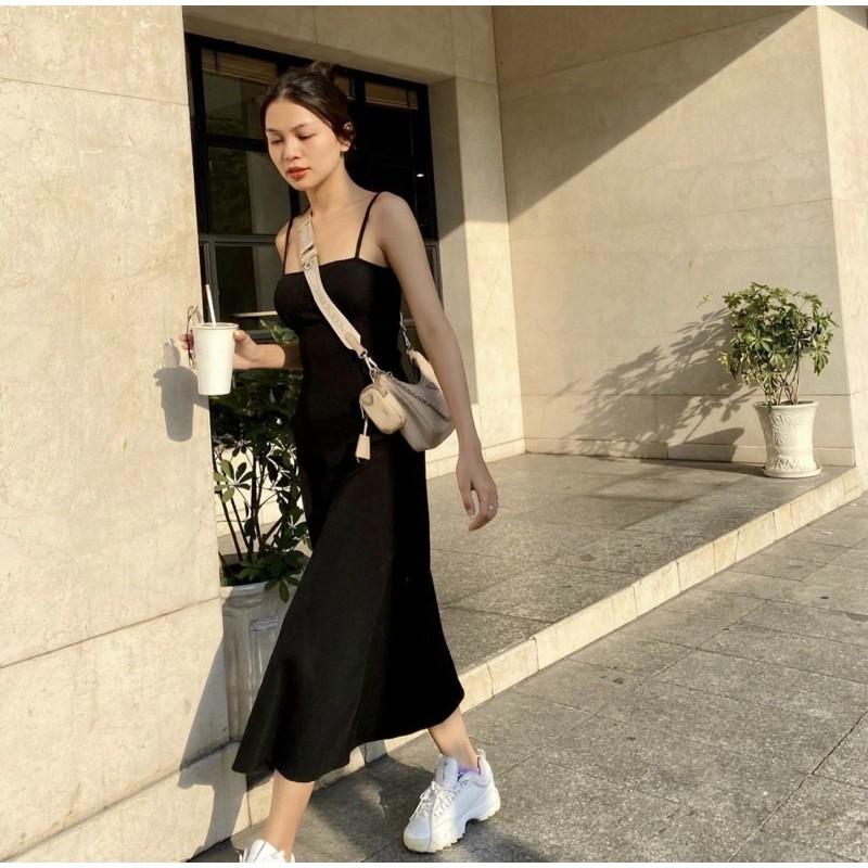 ĐẦM MAXI 2 DÂY ĐEN XOÈ