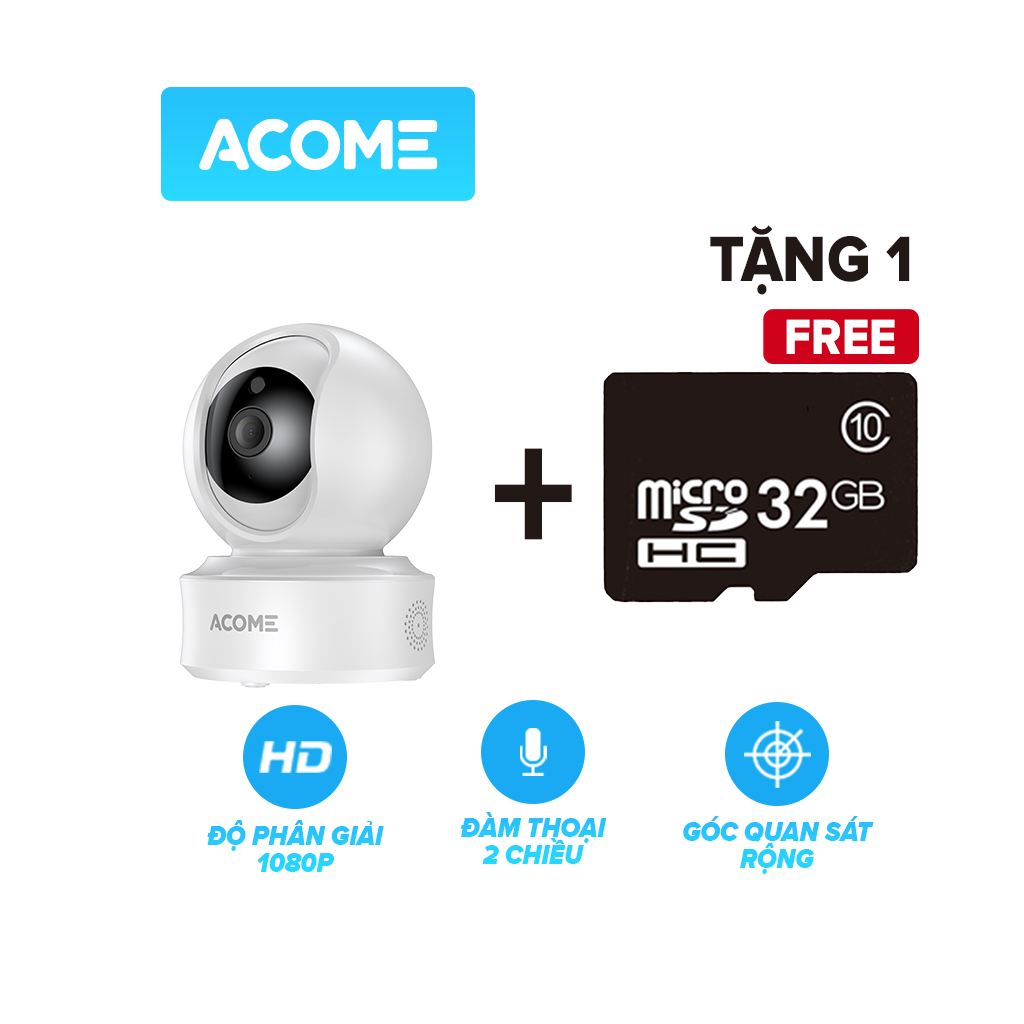 Camera Wifi Thông Minh Trong Nhà ACOME APC03 Tặng Kèm Thẻ Nhớ 32G Độ Phân Giải 1080P [Hàng Chính Hãng]