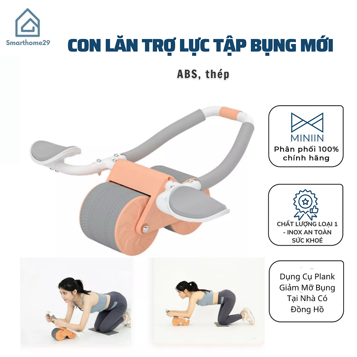 Con Lăn Trợ Lực Tập Bụng 2 Bánh Thế Hệ Mới, Dụng Cụ Plank Giảm Mỡ Bụng Tại Nhà Có Đồng Hồ, Thiết Kế Để Tay Tiện Dụng - HÀNG chính hãƞg MINIIN