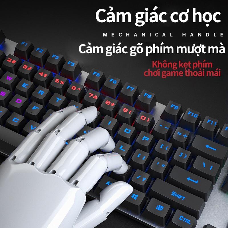 Bàn phím cơ Đa sắc xanh với nhiều hiệu ứng ánh sáng KU520 mặt kim loại Bàn phím máy tính gaming USB hiệu ứng ánh sáng rự