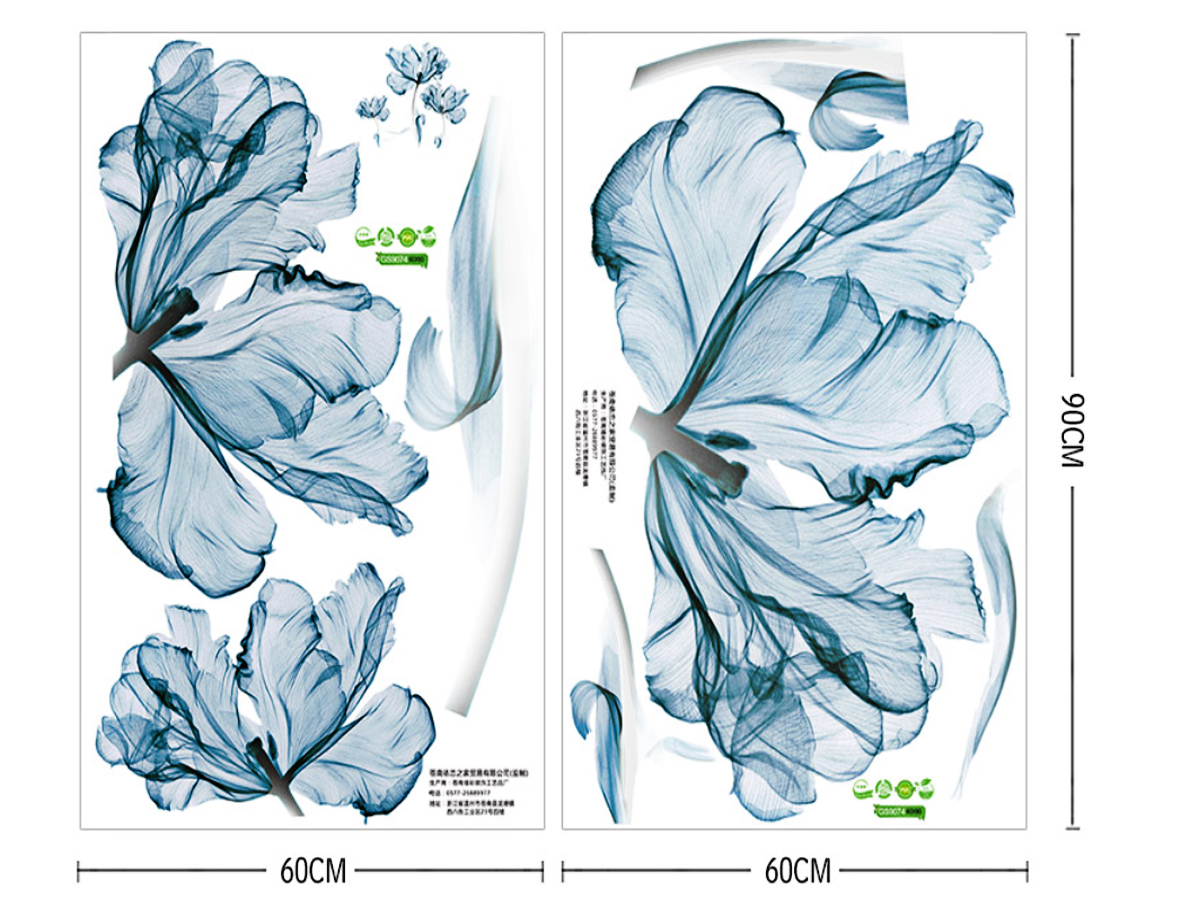 decal dán tường hoa giấy xanh 2 mảnh
