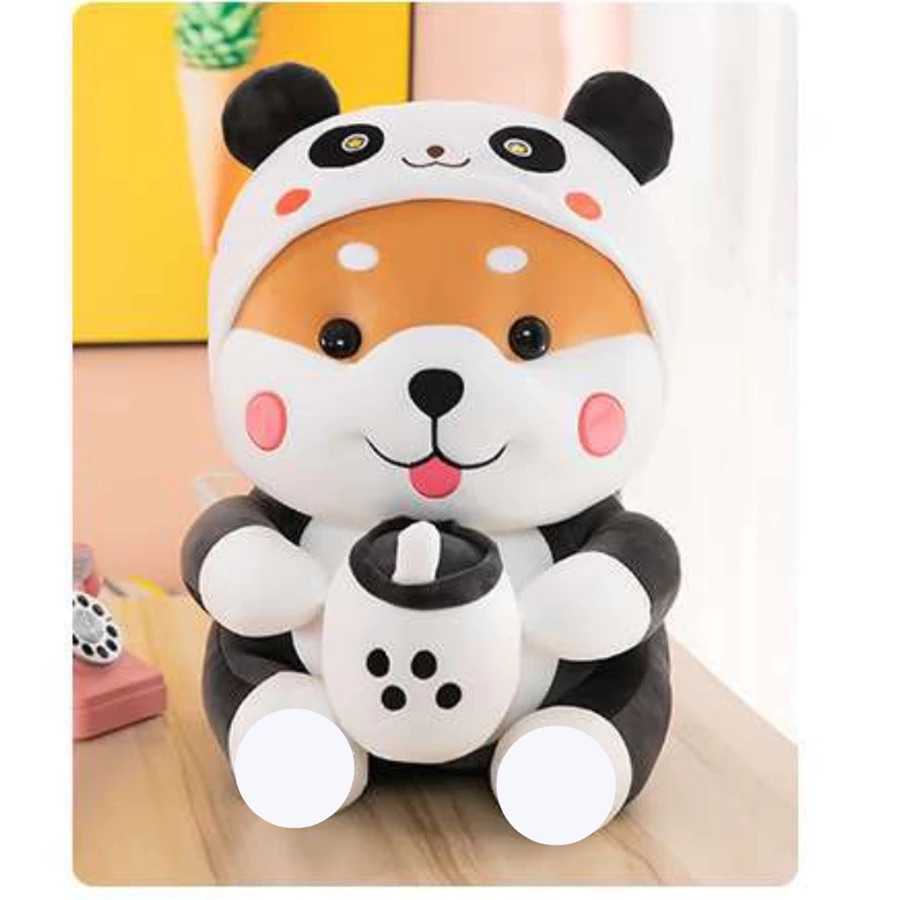 Thú nhồi bông shiba má hồng ôm bình sữa đáng yêu - Size từ 45cm đến 55cm - Quà tặng gấu bông shiba cosplay gấu trúc, thỏ êm mịn cho bé