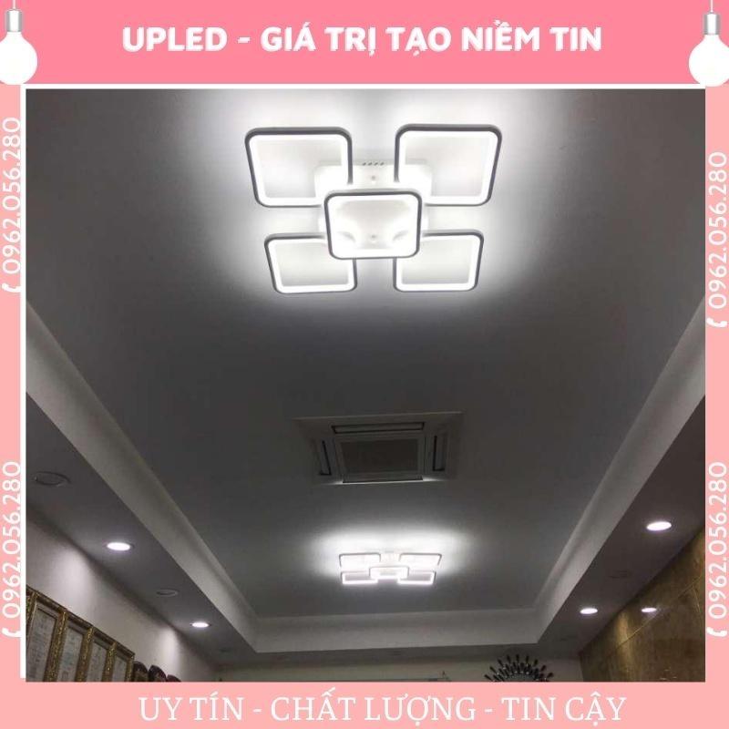 Đèn ốp trần cao cấp ô vuông 5 cánh tặng kèm điều khiển từ xa, đèn trang trí phòng khách mica bảo hành đổi mới - Upled