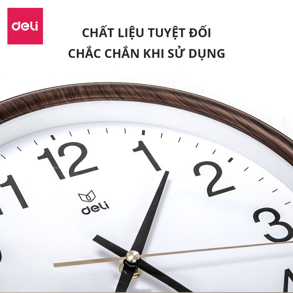 Đồng hồ treo tường vân gỗ cao cấp Deli - Kèm móc treo - Decor trang trí nhà cửa và quán cafe - 8842 