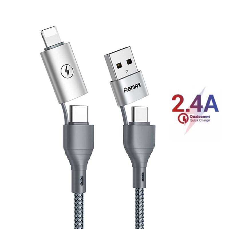 Cáp Sạc Đa Năng Nhiều Đầu 4 in 1 Remax RC-011, Đầu Sạc Type-C/Lightning/USB-A, Sạc Nhanh 2.4A, Cáp Dây Dù Siêu Bền 1.2m, Một Sợi Cáp Dùng Nhiều Thiết Bị - Hàng Nhập Khẩu