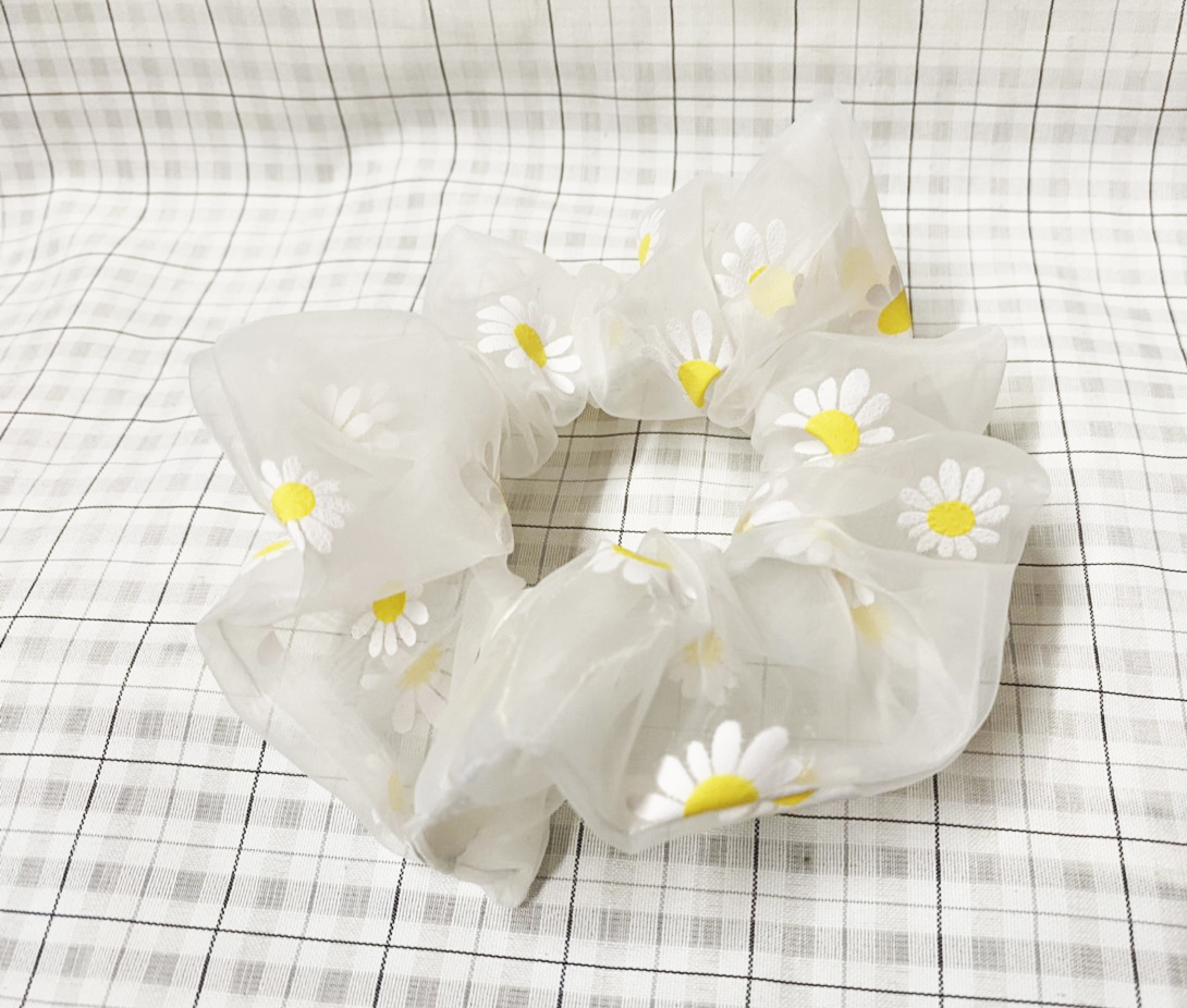 Dây cột tóc scrunchies mới hoa cúc trắng