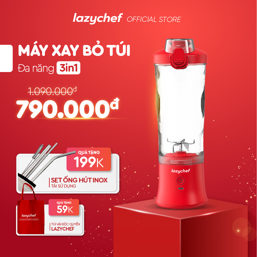 Máy Xay Tích Điện Đa Năng 3IN1 Lazychef - Máy Xay Sinh Tố Kháng Nước IP67, Máy Xay Cầm Tay, Dung Tích 600ml, Hàng Chính Hãng