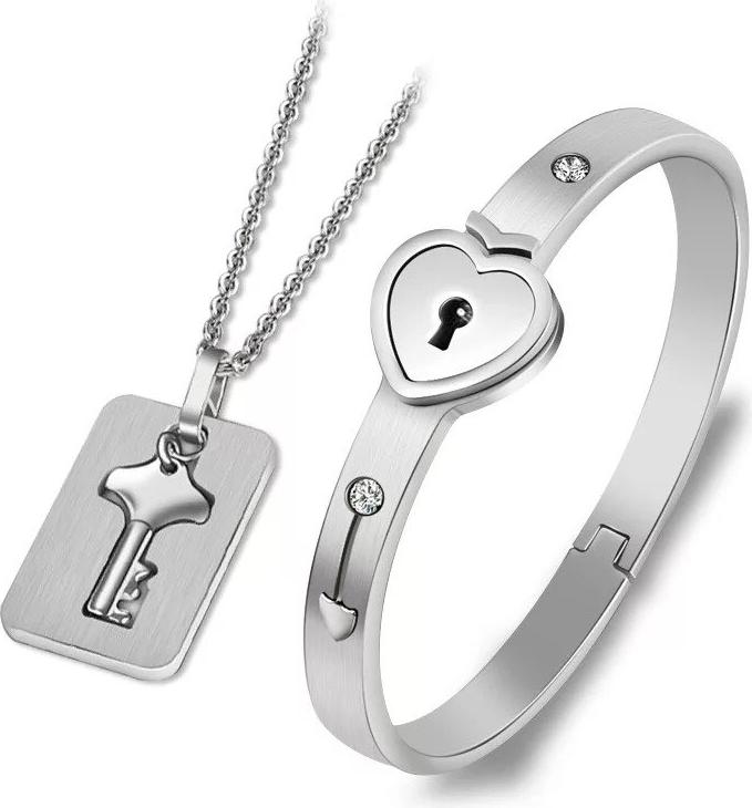 Set vòng đôi chìa khóa trái tim bạc 925