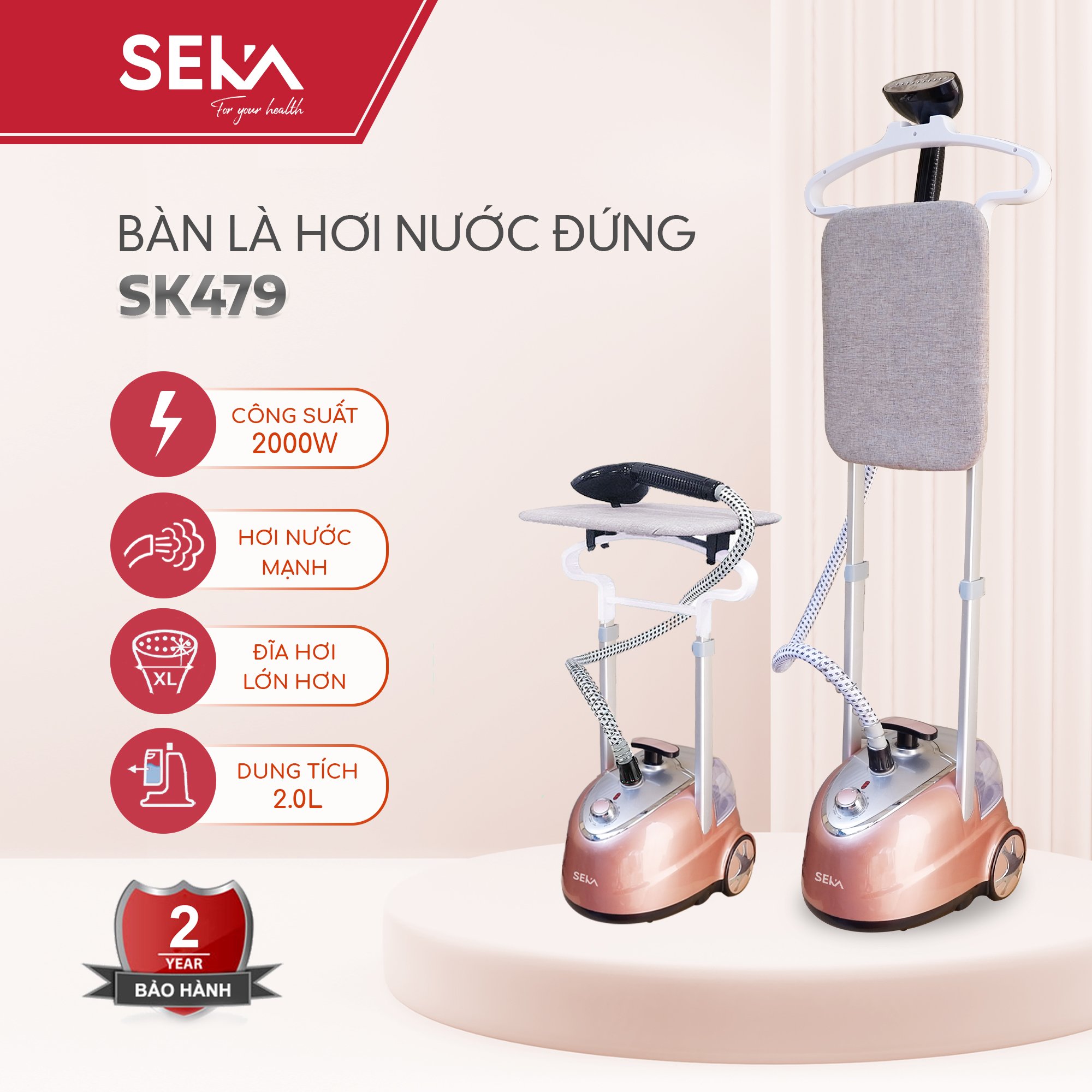 Bàn Là Cây Hơi Nước SEKA SK479 Kèm Bàn Ủi Công Suất 2000W Dễ Dàng Sử Dụng, Phù Hợp Nhiều Loại Vải hàng nhập khẩu