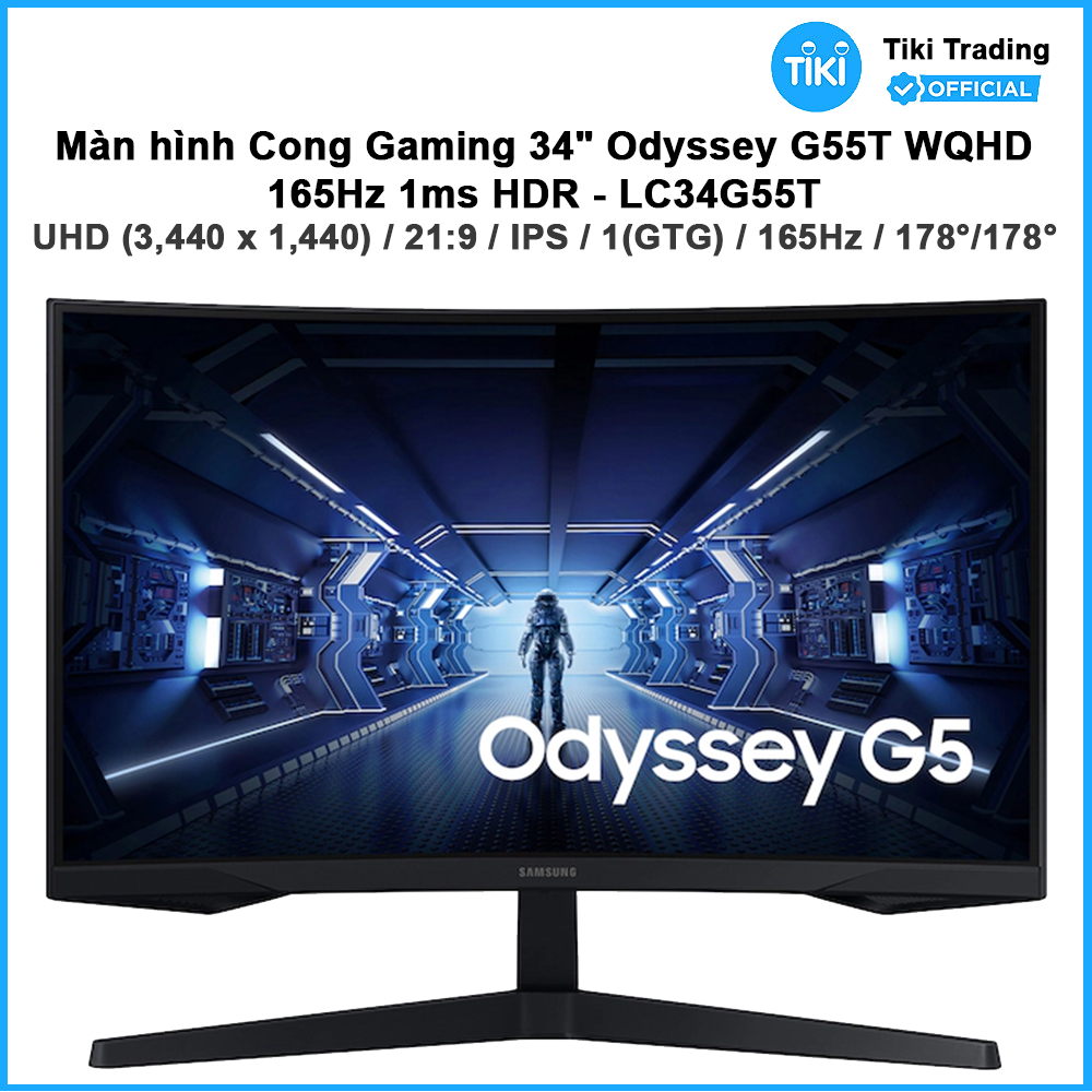 Màn Hình Cong Gaming Samsung LC34G55TWWEXXV ( 34 Inch WQHD VA (3,440 x 1,440) 165Hz / 1ms / DP 1.4 / HDMI / Jack Audio 3.5 / Freesync ) - Hàng Chính Hãng