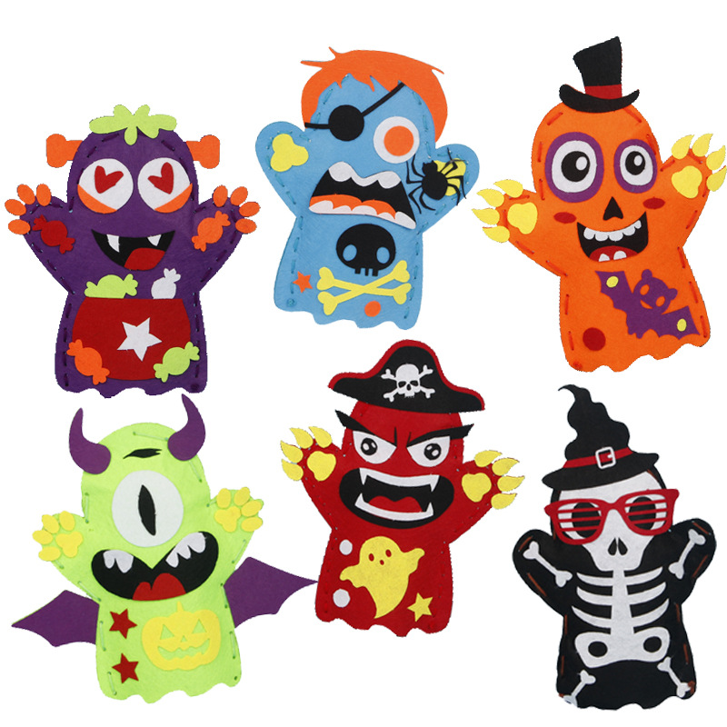 Con rối tay Halloween, đồ chơi thủ công giáo dục diy handmade chất liệu vải không dệt mẫu ngẫu nhiên